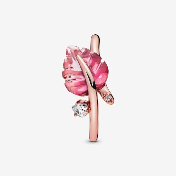 Anillo con Cristal Murano Rosa en Forma de Hoja